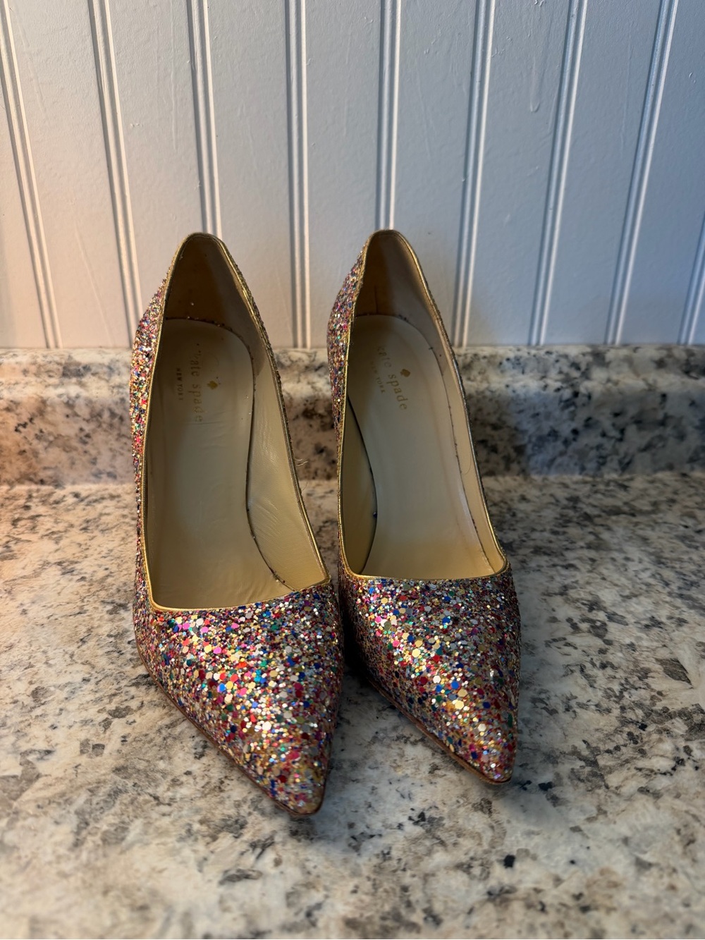 kate spade Multicolor Rainbow Glitter Pointed Toe Heels Holiday Party NYE Xmas - Picture 3 of 11